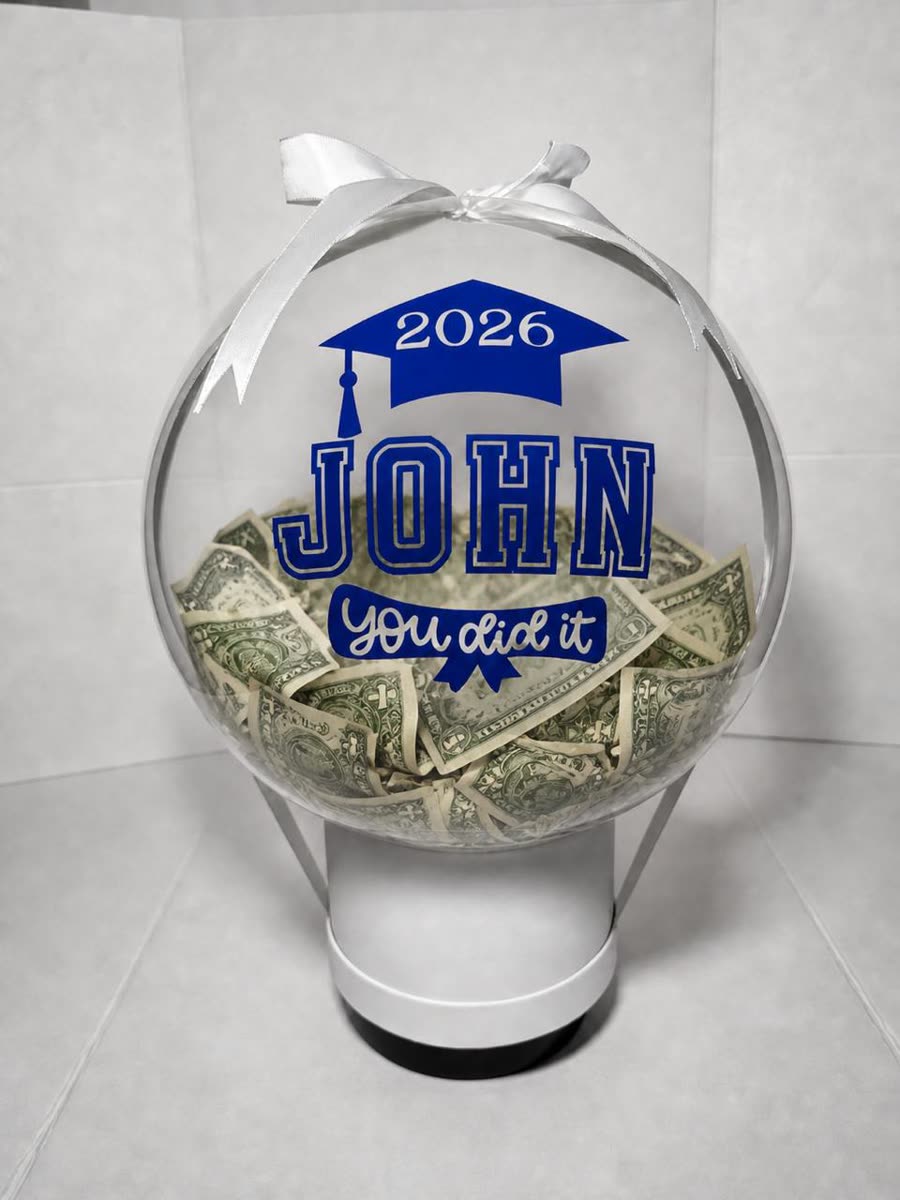 The Grad Stage blue personalized money bubble